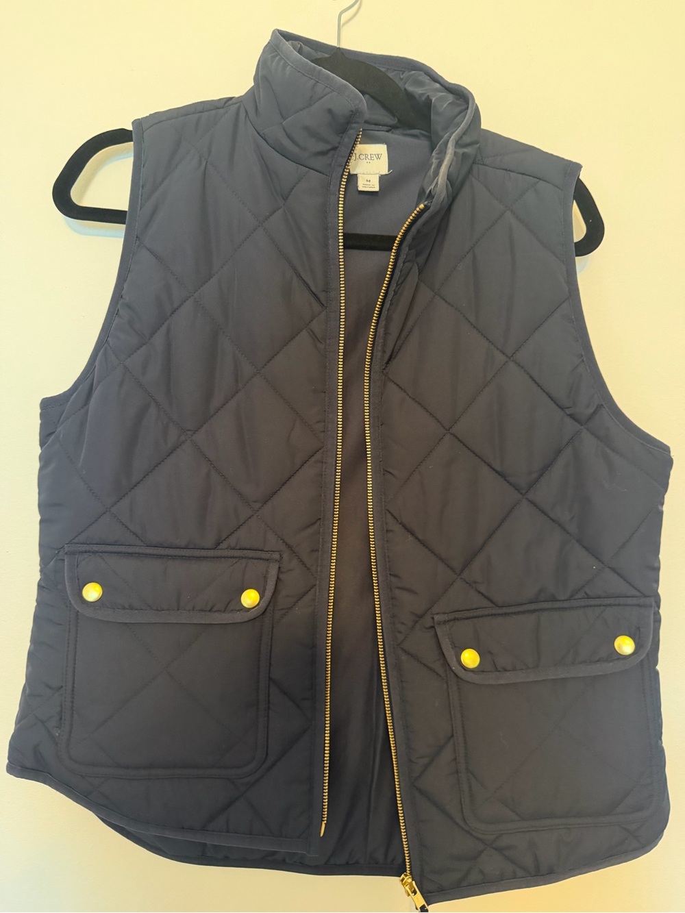 J. Crew Quilted Navy Vest with Gold-Tone Zipper